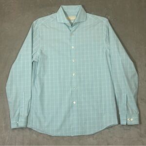 Michael Kors Shirt Button Down Collar Long Sleeve Light Blue 23/24 15 1/2 Plaid